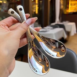 Mirror Polished Stainless Steel Spoon Set, Large Capacity, Perfect for Desserts, Fruits, Kitchen Use