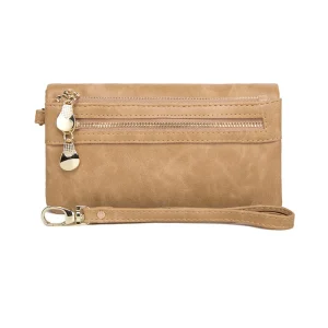 Multi-Pocket Women's Leather Wallet Double Zipper Clutch Phone Coin Card Holder Wristlet