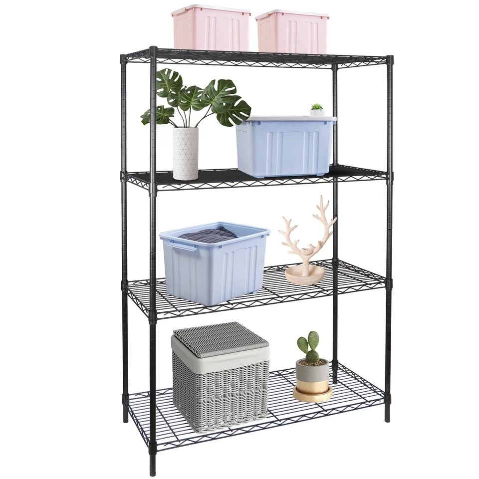 Multi-tier Steel Wire Rack, Kitchenware Shelving Unit, Black Storage