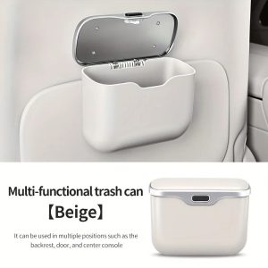 Multifunctional Car Trash Can with Lid Button