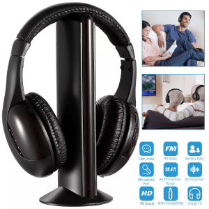 Multifunctional Cordless RF Headphones with Mic, Wireless Over-Ear Headset for TV, PC, MP3, DVD
