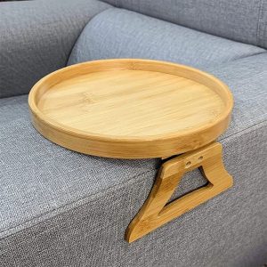 Natural Wooden Sofa Armrest Clip-On Tray - Practical TV Snack Table for Remote Control, Coffee, and Snacks