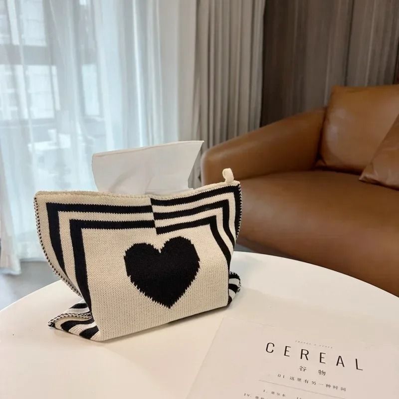 Nordic Heart Knitted Tissue Box Cover Decorative Fabric Tissue Holder