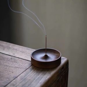 North American Black Walnut Incense Stick Holder Handmade Tea Ceremony Round Burner Tray