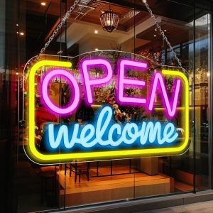 Open Welcome LED Neon Sign - USB Wall Mounted Bright Light with Switch for Bar, Cafe, Shop Window & Party Decor