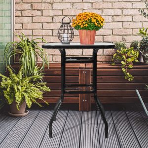 Outdoor Bar Height Bistro Table, Patio Bar Table Square with Glass Top