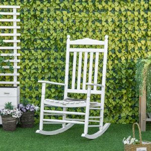 Outsunny Traditional Wooden Rocking Chair, Sturdy Porch Rocker for Outdoor Relaxation