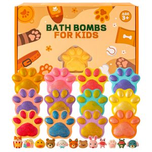Paw Bath Bombs Gift Set, Kids Bubble Bath Bomb Kit with Toys