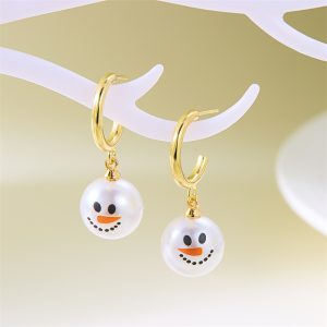 Pearl Drop Earrings for Women Cute, Fashion Christmas White Snowman, Rhinestone Snowflake Earring Jewelry