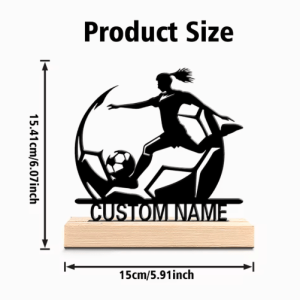 Personalized Womens Soccer Metal Statue with Wooden Base