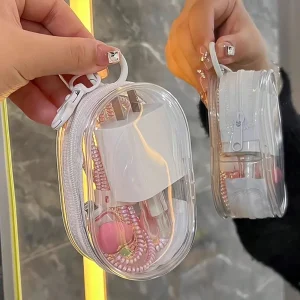 Plush Doll Earphone Case Transparent Protector Bag with Keychain for Display
