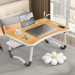Portable Laptop Desk with USB Light Small Fan Cup Holder Tablet Slot and Handle Foldable Laptop Table