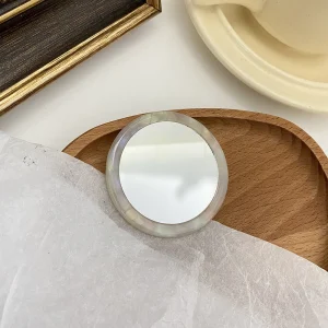 Portable Mini Round Makeup Mirror, Simple Acetate Small Round Mirror, Small Zebra Pattern Travel Makeup Accessories