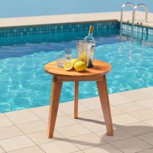 Portable Patio Side Coffee Table - Compact Wood End Table for Indoor and Outdoor Use