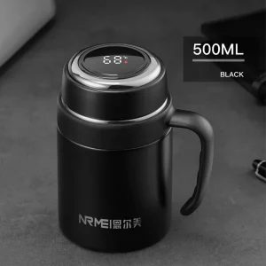 Premium Stainless Steel Digital Display Thermos Cup with Tea Infuser, Portable Vacuum Flask Handgrip Mug
