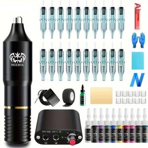 Professional Cordless Tattoo Kit with Complete Wireless Machine Set