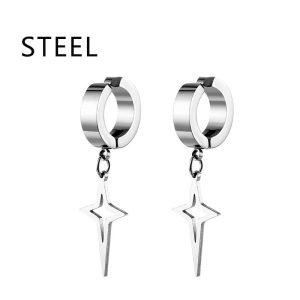 Punk Star Pendant Non-Piercing Hoop Earrings