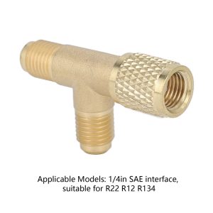 Quick Coupler Tee Adapter - 1/4in SAE Brass Valve Core Tee for R22/R12/R134 Systems