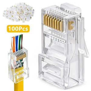 RJ45 Shielded Ethernet Connectors Cat6 Cat5e Gold Plated Network Plugs 100PCS
