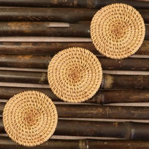Rattan Weave Drink Coasters Heat Resistant Cup Mats for Table Protection