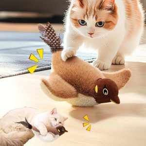 Rechargeable Automatic Teaser Cat Toy, Bird Feather Interactive Squeaky Kitten Toy, Bite Resistant