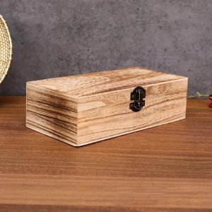 Rectangular Wooden Gift Box Storage Organizer With Hinged Lid And Latch