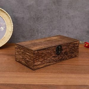 Rectangular Wooden Storage Box Gift Packaging Organizer With Hinged Lid