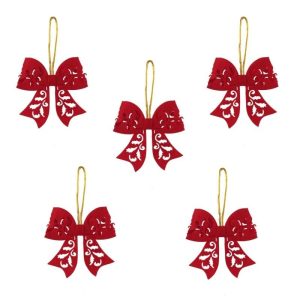Red Christmas Tree Bow Ornaments Set For Holiday Decoration