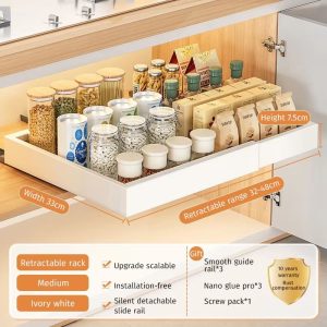 Retractable Kitchen Drawer Storage Rack With Slide Rails