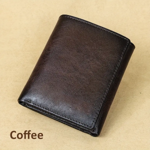 Retro Mens Wallet RFID Anti Theft Brush Short Style, Three Fold Design, Large Capacity with Photo Slot