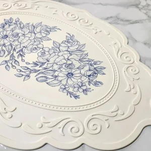 Retro pattern silicone dining mat, kitchen table mat, floral placemat, waterproof coffee pad