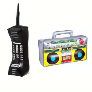 RetroWave 90s Inflatable Radio & Phone Prop Set (2-Pack) - Hip-Hop Theme Party Decorations