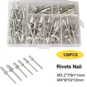 Rivet Gun Tool Set with 120 Rivets - Heavy Duty Pop Riveter for Metal, Plastic, and DIY Repairs