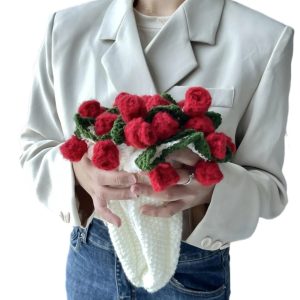 Rose Bouquet Crochet Blanket Handmade Soft Acrylic Throw