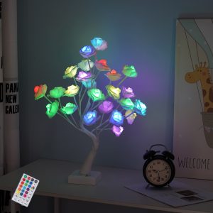 Rose Flower Tree Lights Willow Table Lamp Decor for Home Wedding Party Bonsai Tree Christmas Night Light Gift