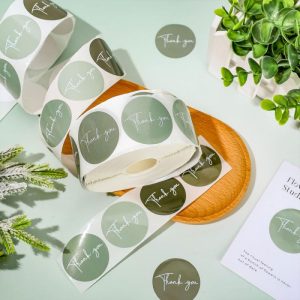 Round Heart Thank You Stickers, Spring Green Envelope Sealing, Gift Packaging Stickers for Baking, Suitca, Notebook