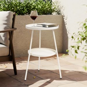 Round Small Metal Side Table, In/Outdoor Coffee Table for Patio Garden