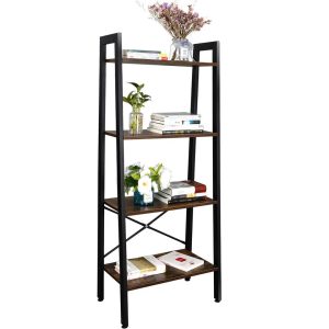 Rustic Ladder Shelf Bookcase, Tier Storage Rack, Plant Flower Stand, Modern Industrial Bookshelf, Home Decor