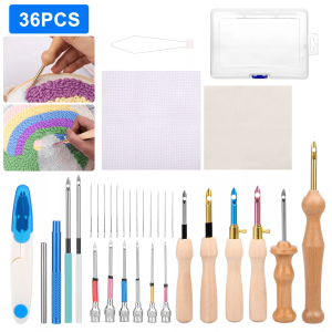 Sewing Punch Needle Kit, Beginner Cross Stitching & Floss Embroidery Tools with Storage, Wooden & Metal Needles