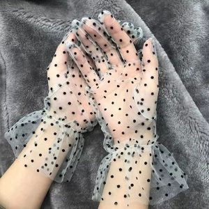 Sheer Mesh Dot Print Short Gloves for Party Dance and Club Wear