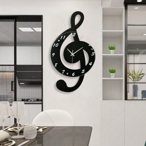 Silent Modern Musical Note Glass Wall Clock for Living Room, Decorative Glass Hanging Clock, Music Theme Wall Decor