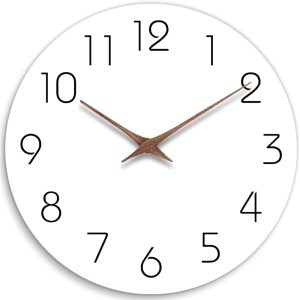 Silent Non Ticking Wall Clock, Battery Operated Wooden White Modern Minimalist Hanging Wood Wall Clocks