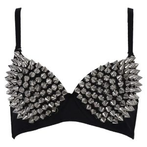 Silver Rivets Punk Rave Gothic Bralette