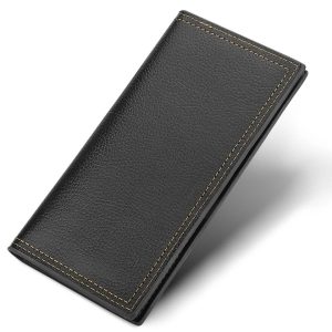 Slim Bifold Men's Long Wallet, RFID Blocking, PU Leather Purse, Credit Card Holder, Durable Design