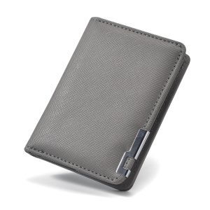 Slim Business-Style Wallet in Black Faux Leather with Geometric Pattern, Multiple Card Slots