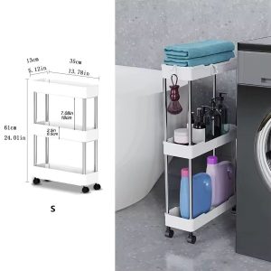 SlimSpace 3/4-Tier Rolling Storage Cart, Slim Slide-Out Organizer Rack for Kitchen & Bathroom