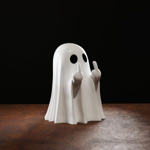 Small Halloween Decor for Home, Cute Middle Finger Ghost Statue, Centerpiece for Coffee Table, Adorable Horror Figure