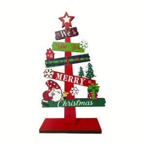 Small Wooden Christmas Tree Tabletop Decor Santa Claus and Gift Design for Holiday Room Decoration