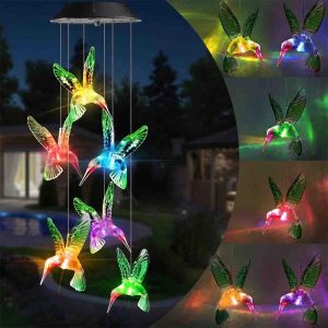 Solar Powered LED Color Changing Wind Chime Lights with Hummingbird Design, Garden Yard Decor