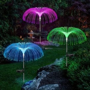 Solar Stake Jellyfish Reed Lights, Outdoor Color Changing Garden Decor
